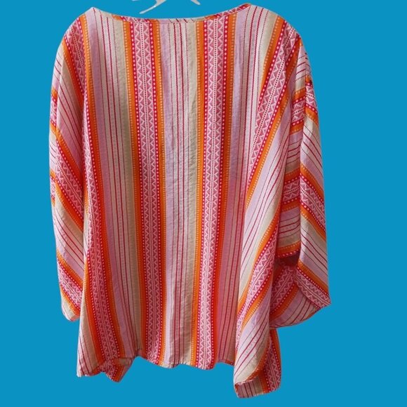 Savanna Jane Womens Floral Embroidered Striped Poncho Top 1X/2X - Picture 6 of 7